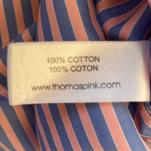 Thomas Pink Poplin Striped French Cuff L/S Button Down Shirt Pink Blue Sz 16 - Picture 8 of 9